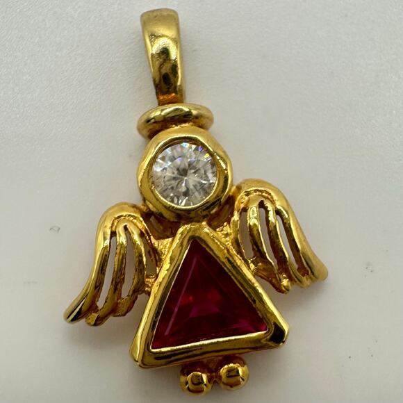 Vintage 925 sterling silver gold vermeil July birthstone lab ruby figure pendant - Picture 2 of 7